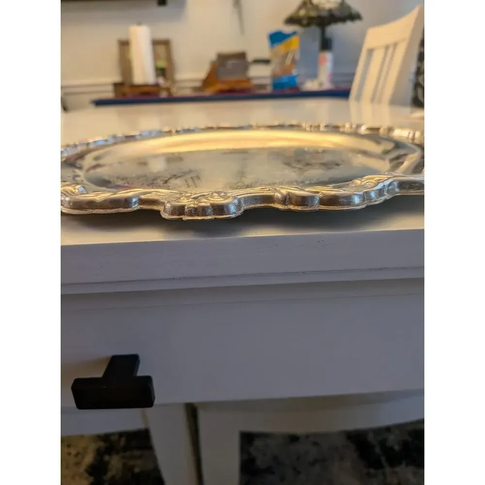 Vintage International Silver Co. Silver-Plated Serving Tray | Ornate Scalloped